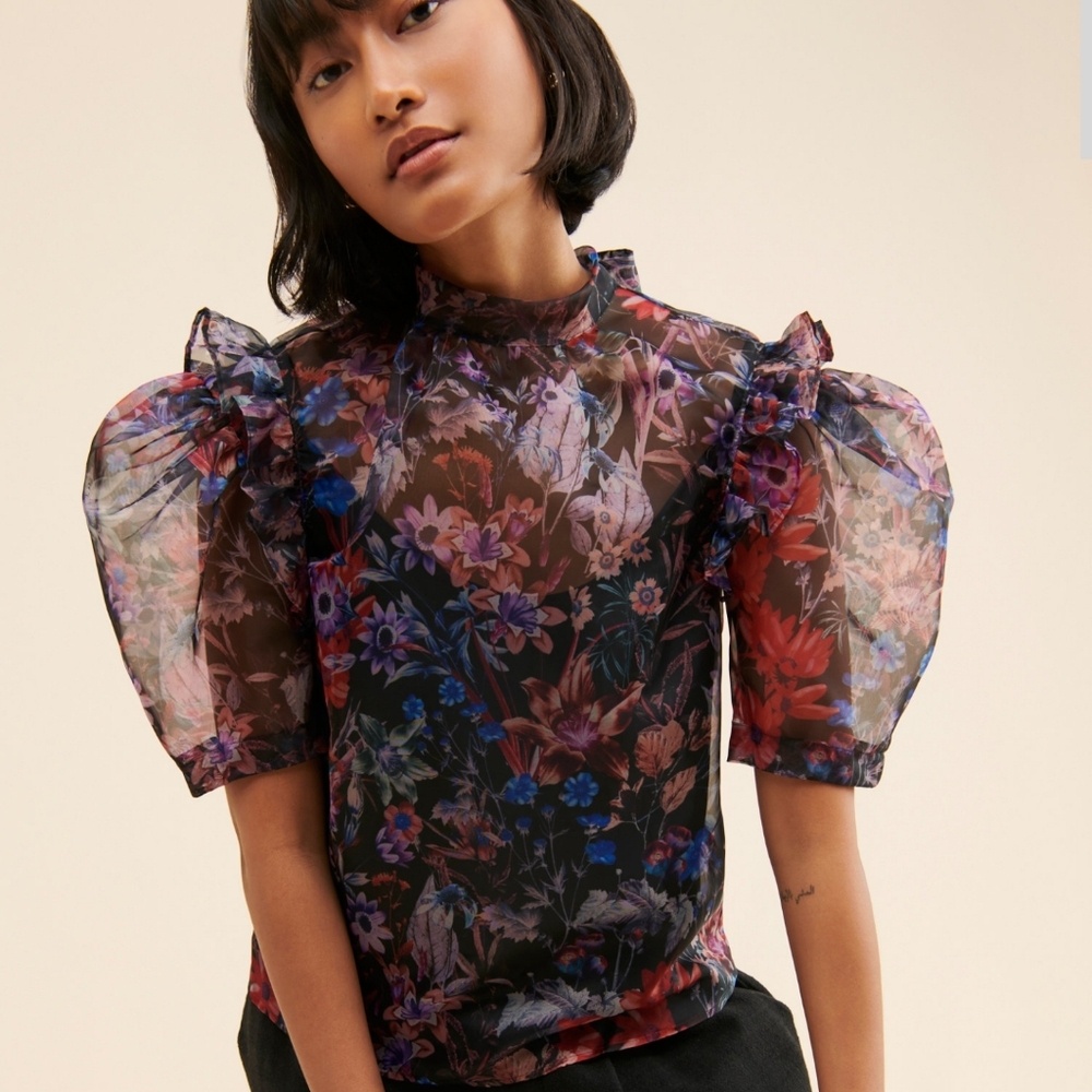| Anthropologie | Maeve Floral Organza Blouse size S